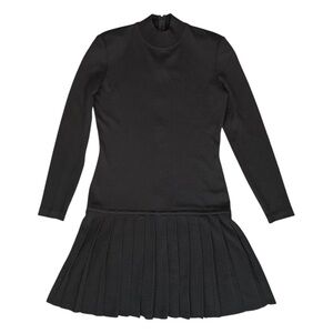 Vintage Nina Patrick Wool Blend Drop Waist Pleated Long Sleeve Dress Black Small